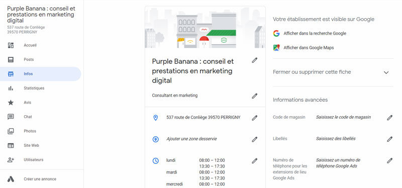 Google My Business infos