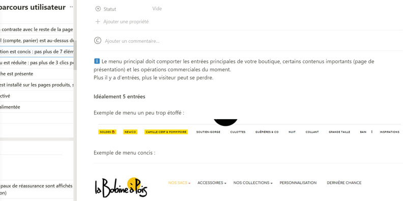 exemple de la checklistecommerce