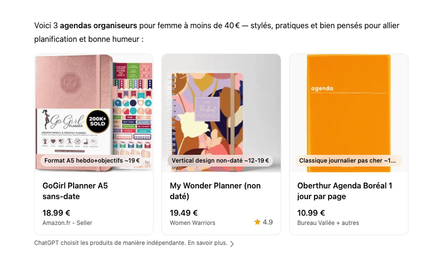ChatGPT shopping exemple