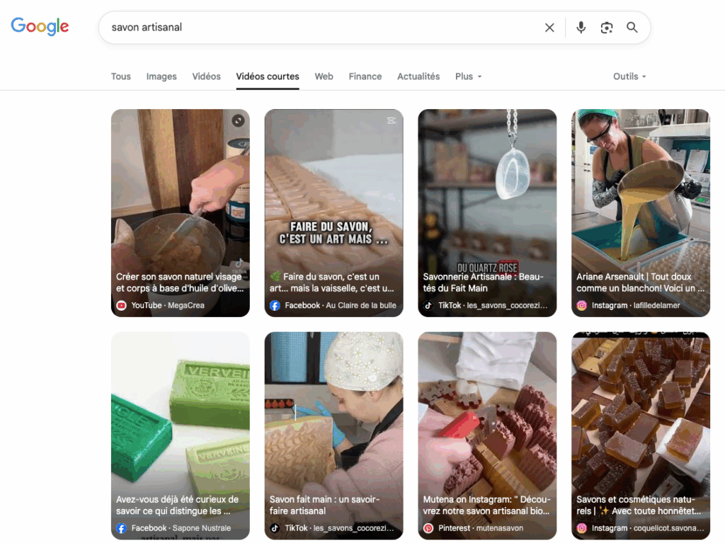 Vidéos courtes dans la recherche Google